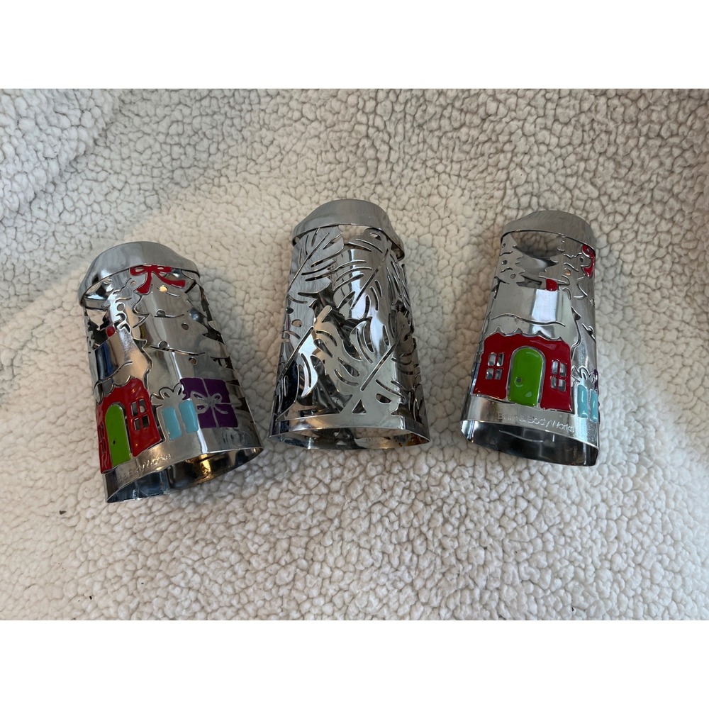 LOT of 3 Bath and Body Works soap Holders Silver Christmas Village Scene